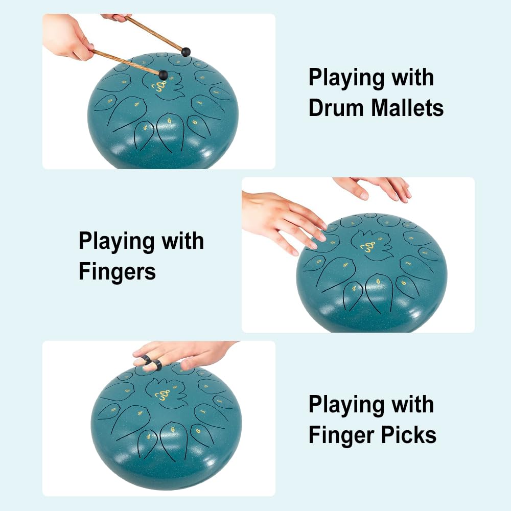 ModouString 12 Inches 15 Notes Rain Drum for Outside,Steel Tongue Drum with Mallets & Storage Bag,Meditation Rain Chime for Adults,Friends,Family