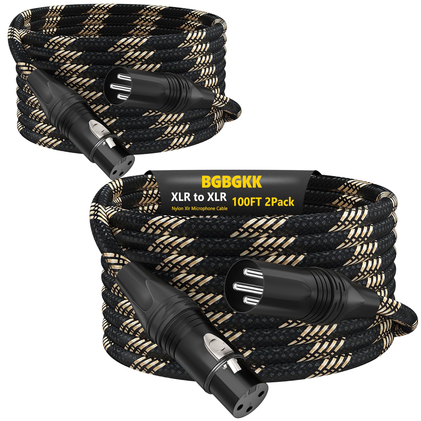 BGBGKK Braided XLR Cables, Professional Microphone Cable 100ft 2 Pack