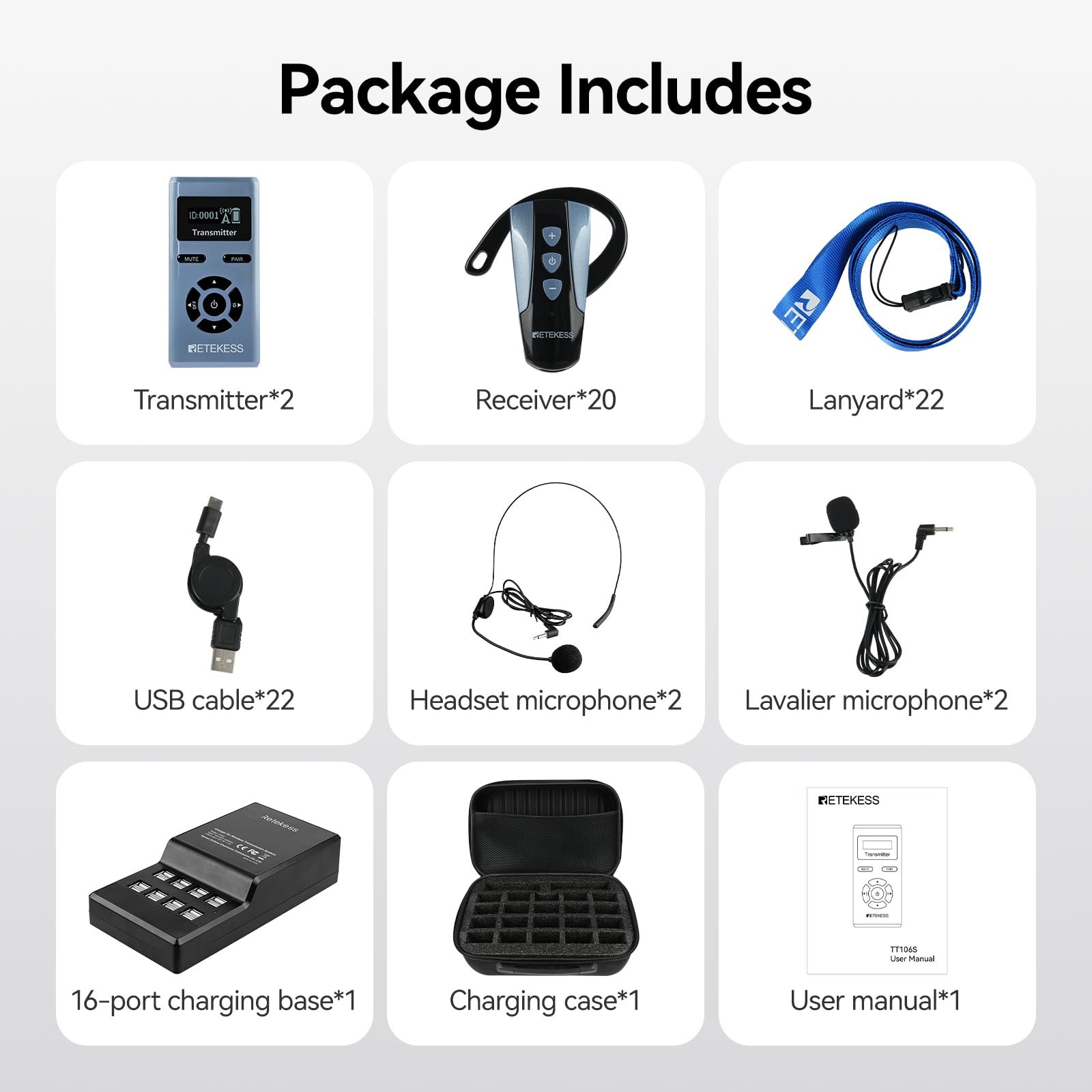 Retekess TT106S Tour Guide System, Interpretation Equipment (2TX 20RX)