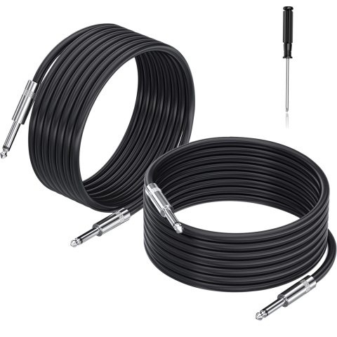 EPYOADO 2 Pack 100 feet 1/4″ to 1/4″ Speaker Cables, 12 AWG Professional 6.35mm to 6.35mm Stereo Audio Cable Heavy Duty Cord Wire Guitar Speaker Cable