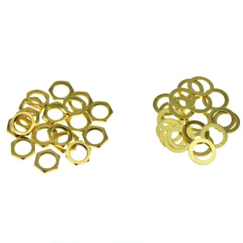 KAISH 20pcs Gold Metric Guitar Jack Socket Nuts & Washers for Import Guitars