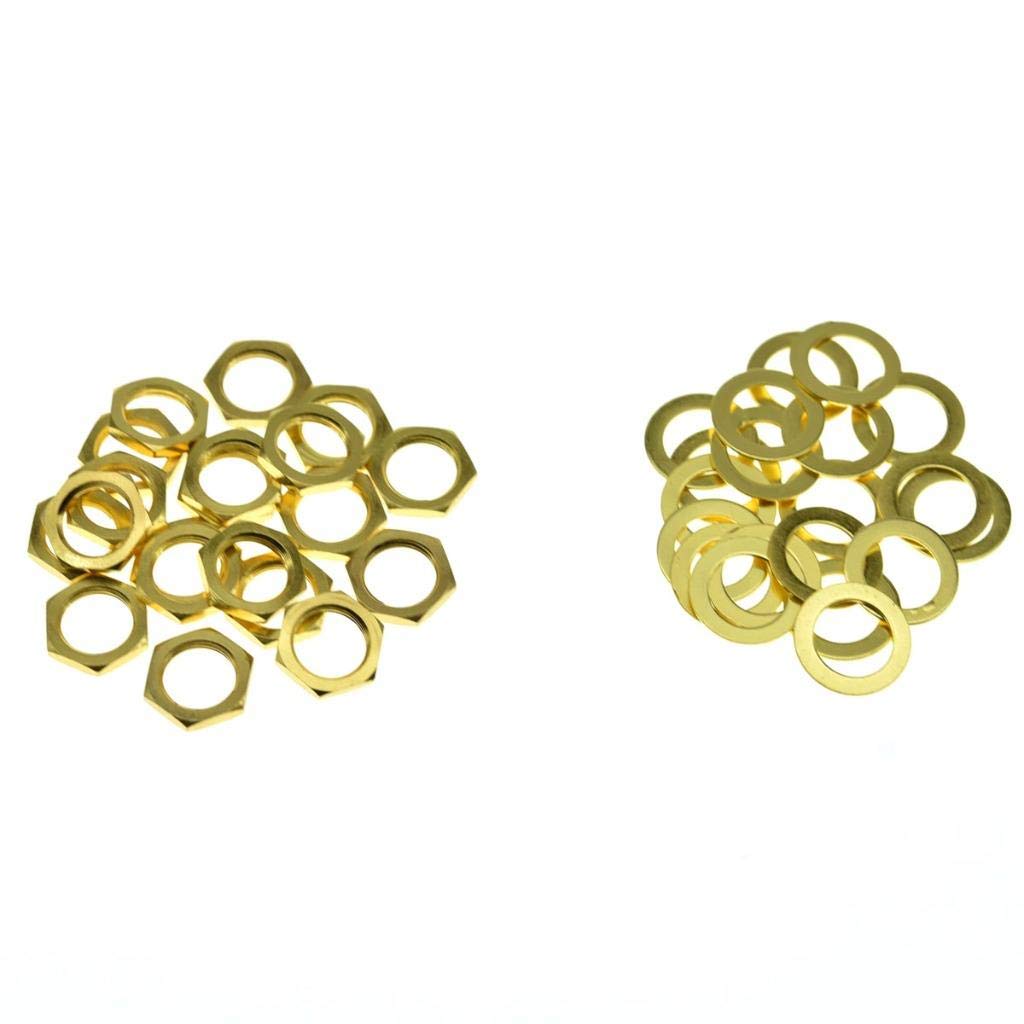 KAISH 20pcs Gold Metric Guitar Jack Socket Nuts & Washers for Import Guitars