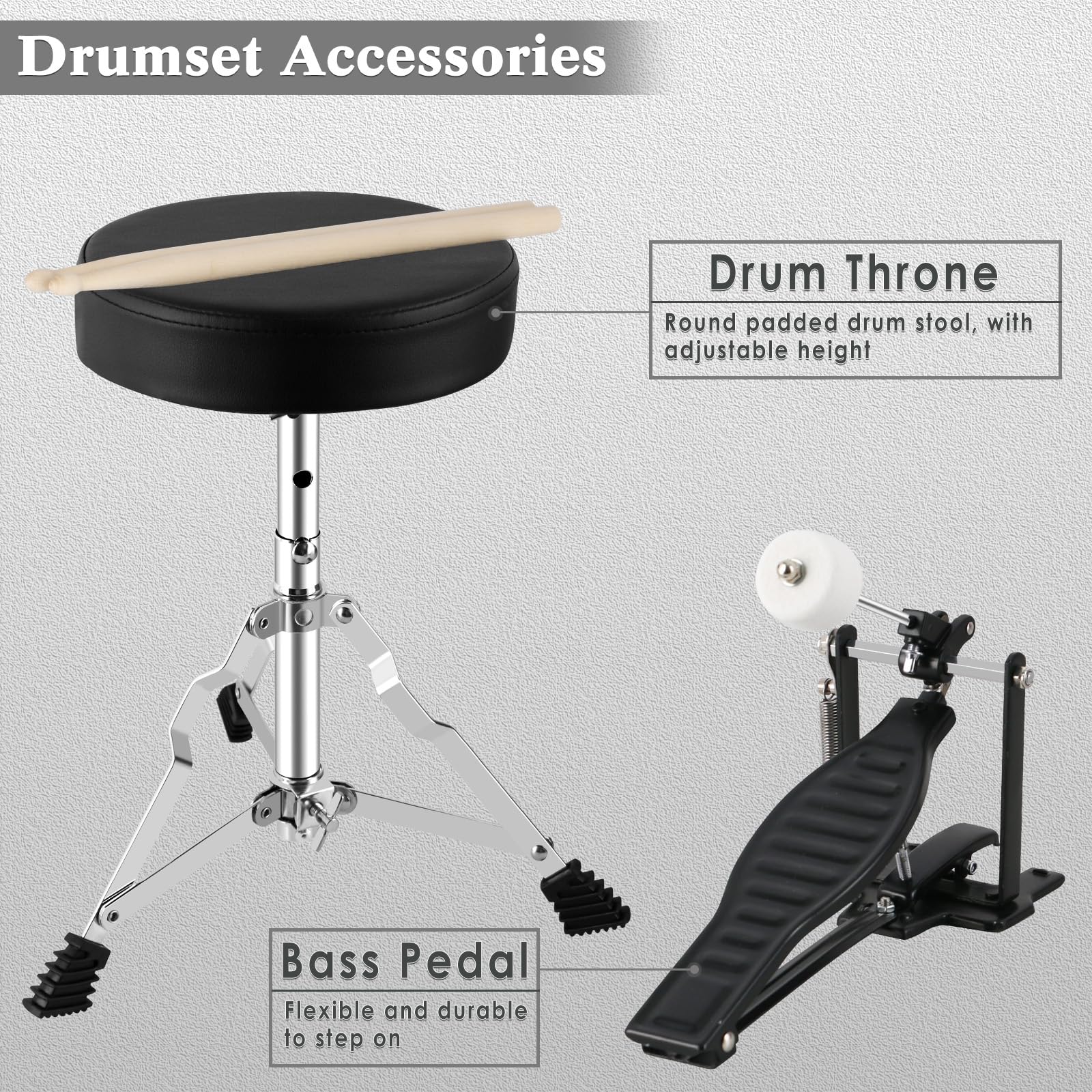 EASTROCK 3 Piece 14” Junior Drum sets for Drummer,Gray