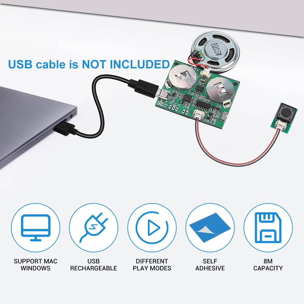 Sound Module, Icstation Programmable Sound Chip for Greeting Card 8M USB Charging Sound Board for DIY Mother’s Day Presents, Compatible with Windows Computer