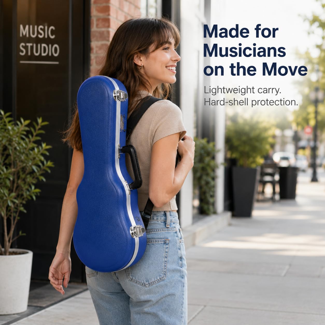 Crossrock Soprano Ukulele Case, Fit for 21 inches | Molded Hardshell with Scratch-Resistant Matte Finish, Security Lock, Accessory Compartment & Shoulder Straps — Vibrant Blue (CRA880SUVB)