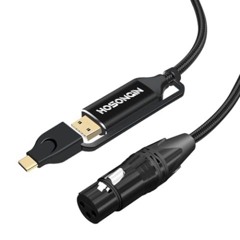 HOSONGIN XLR to USB Cable, USB Microphone Guitar Cable 10FT, USB Male to XLR Female and 1/4 inch TS Mono Adapter Professional Microphone Recording Cable, Black PVC Jacket, Upgraded 2021