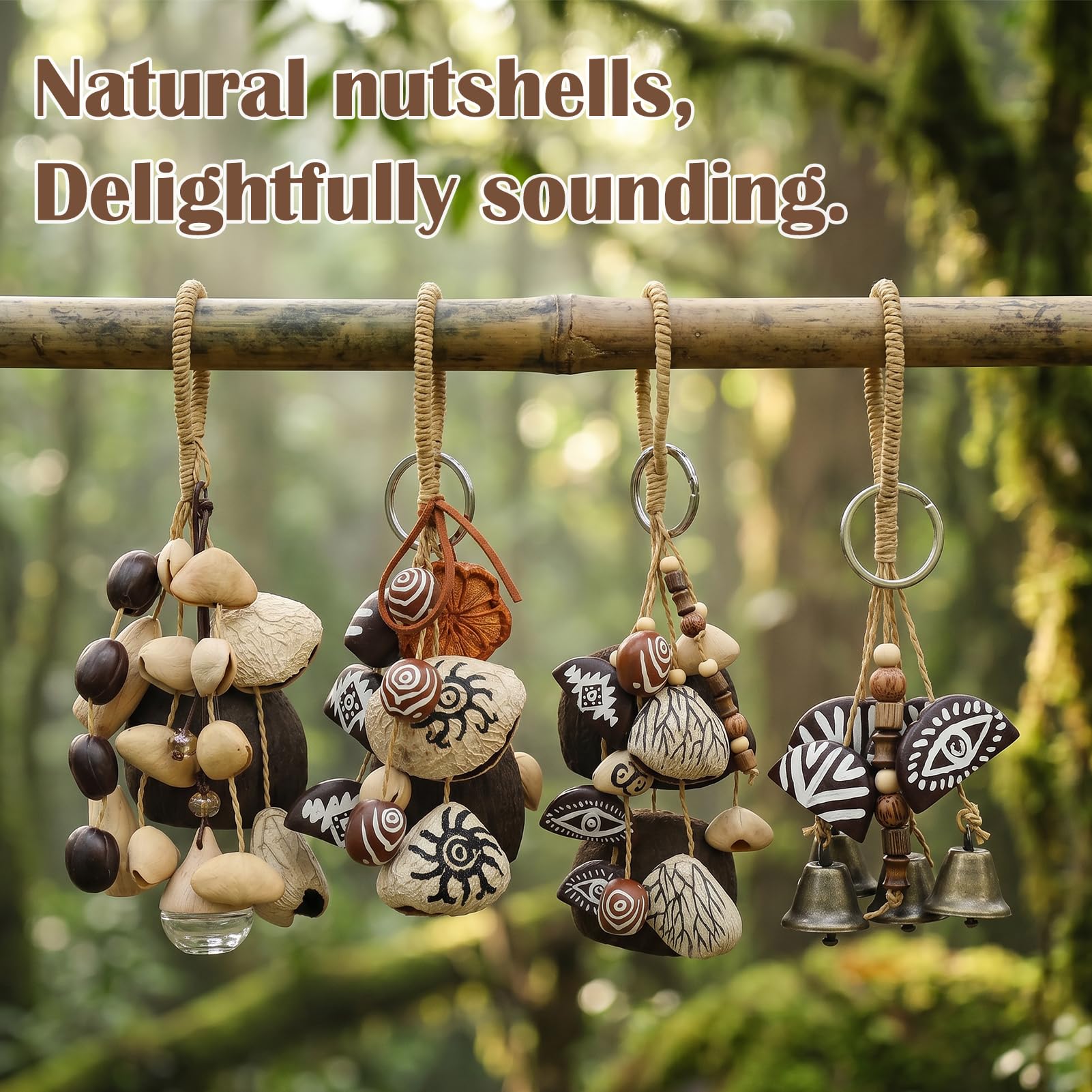 GOGHOST African Natural Cacho Seed Rattle Hand Percussion Gifts, Musical Instruments Bag Charm Car Decor Home Decoration Juju, Chacha, Pala, Panji, Salin(Mixed Nutshells)