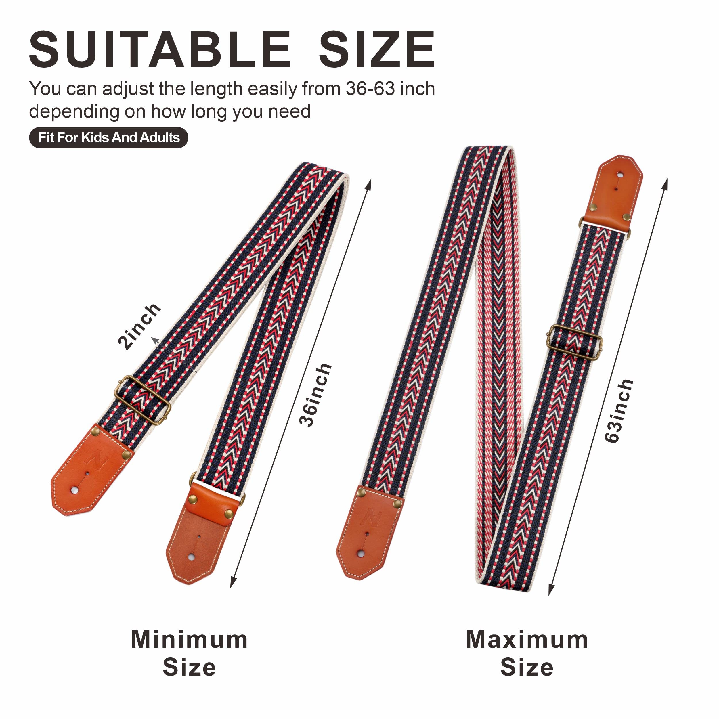 Nefelibata Guitar Strap, Denim Guitar Straps with Thicked First Layer Vegetable Tanned Cowhide Leather Ends for Acoustic, Bass, Electric, Gift for Guitarists and Musicians