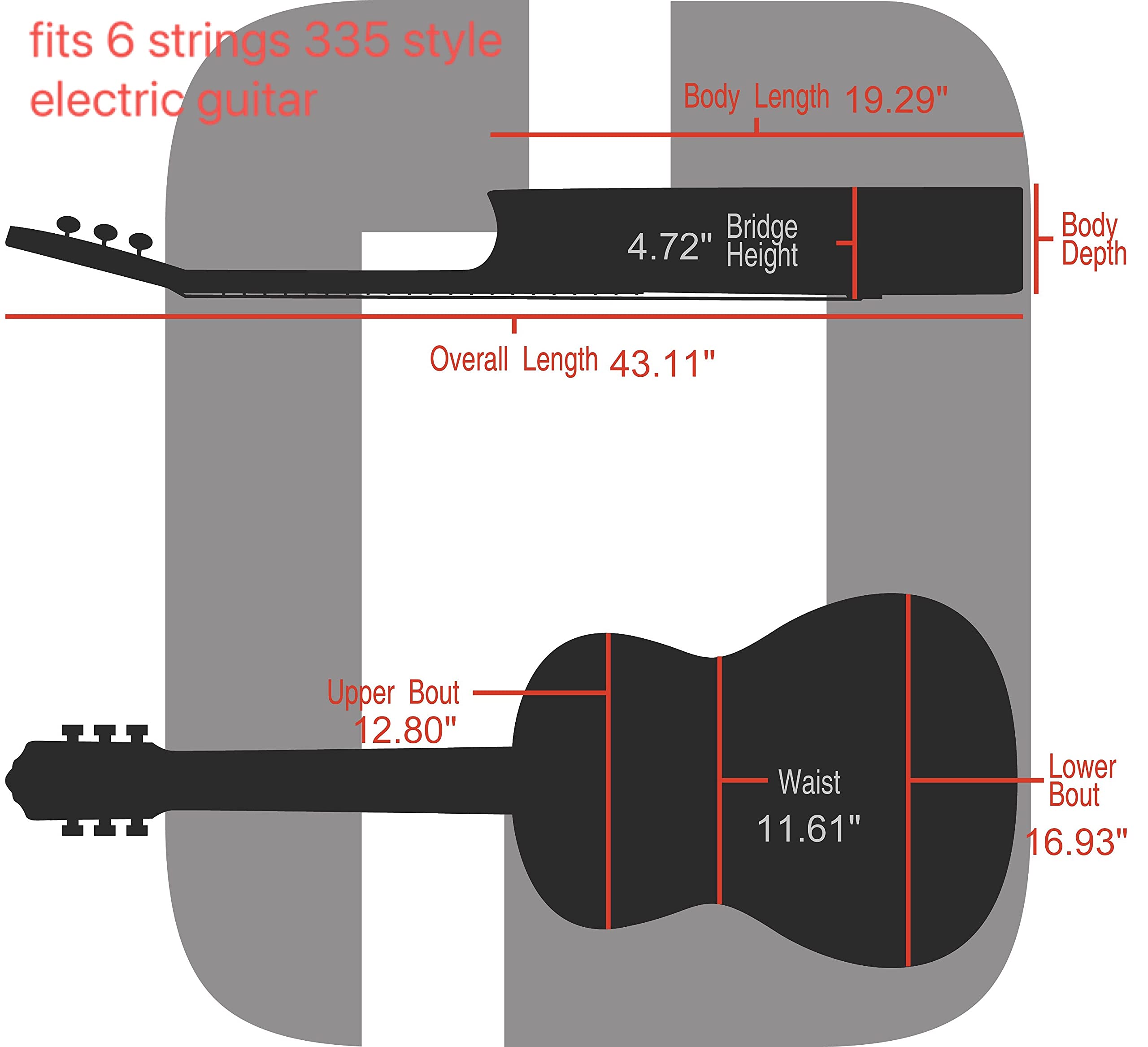 Crossrock Wooden Guitar Case -Fits 335 Style 6 Strings Semi-Hollow Electric Guitars -Vintage Hardware, Sponge Lining, Metal Feet, Storage Space-Black (CRW600SATW-2)