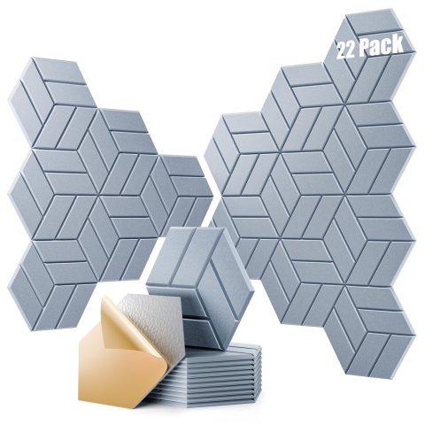 OTUOER 22Pcs Acoustic Panels with Self-adhesive, 12″X 10″X 0.4″ Sound Proof Foam Panels for Walls, Hexagonal Soundproof Wall Panels High Density, Sound Panels for Home Studio Office (Smoky Gray)