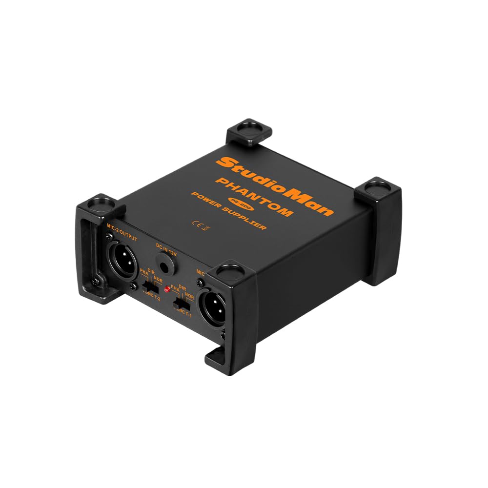 StudioMan PS200 Professional 2-Channel Phantom Power Supply, Black, Dual XLR Input/Output, 12V/24V/48V Switchable Power