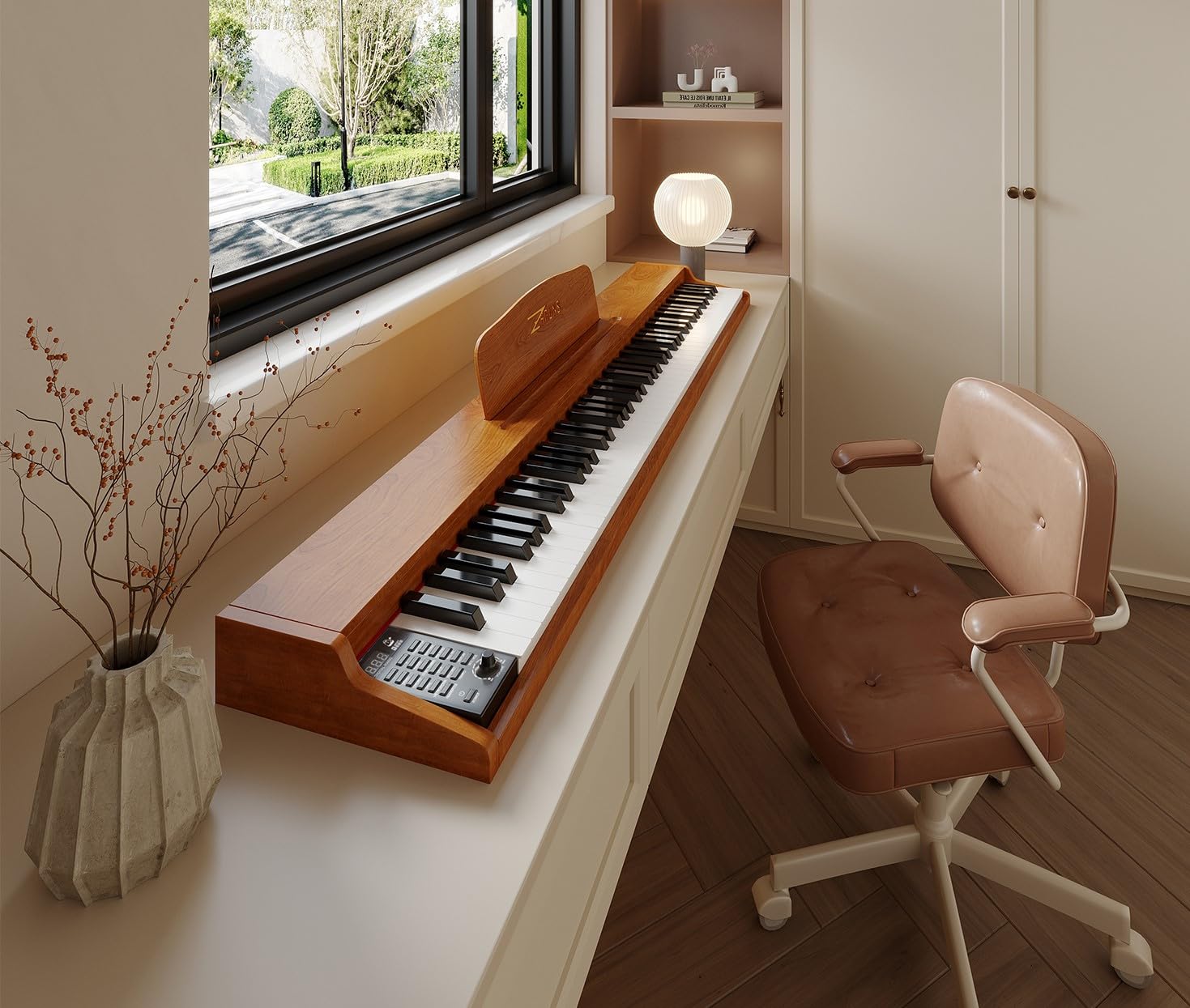 88 Key Weighted Keyboard Piano with Sustain Pedal, Power Adapter & Sheet Music Stand – Home Digital Piano, Brown (Keyboard Only)
