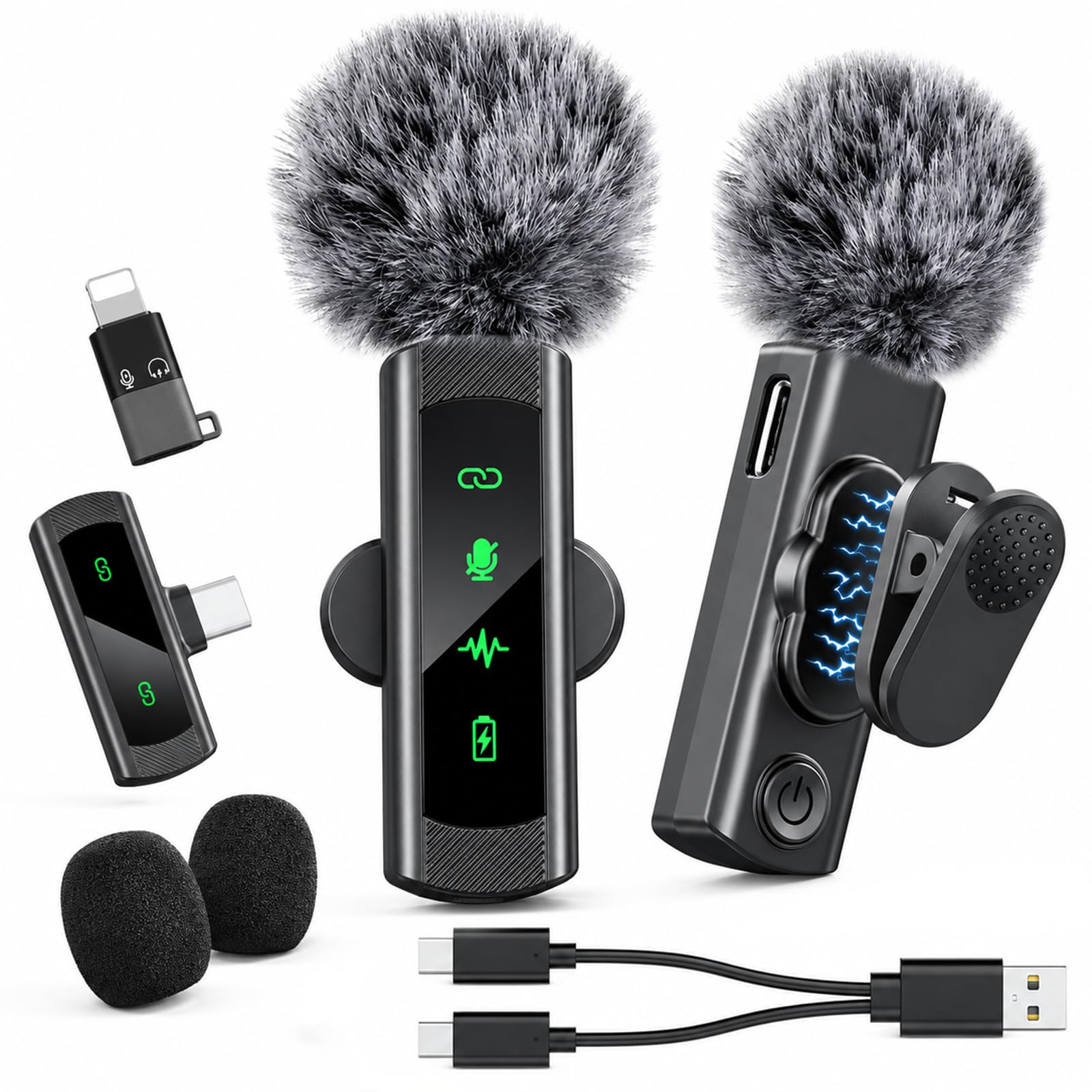 Wireless Lavalier Microphone 2 Pack