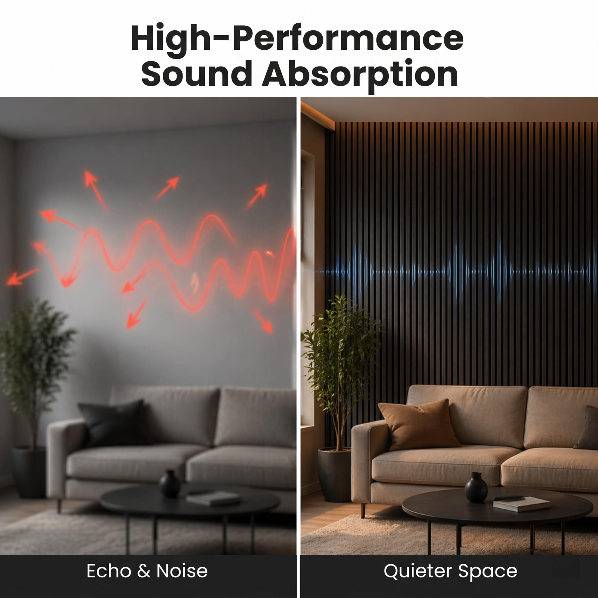 Wood Slat Wall Panels – 4 Pack 93.7″ × 11″ – Acoustic Panels Noise Reduction for Home Office Studio, 3D Fluted Sound Dampening Absorbing Panels, Matte Black