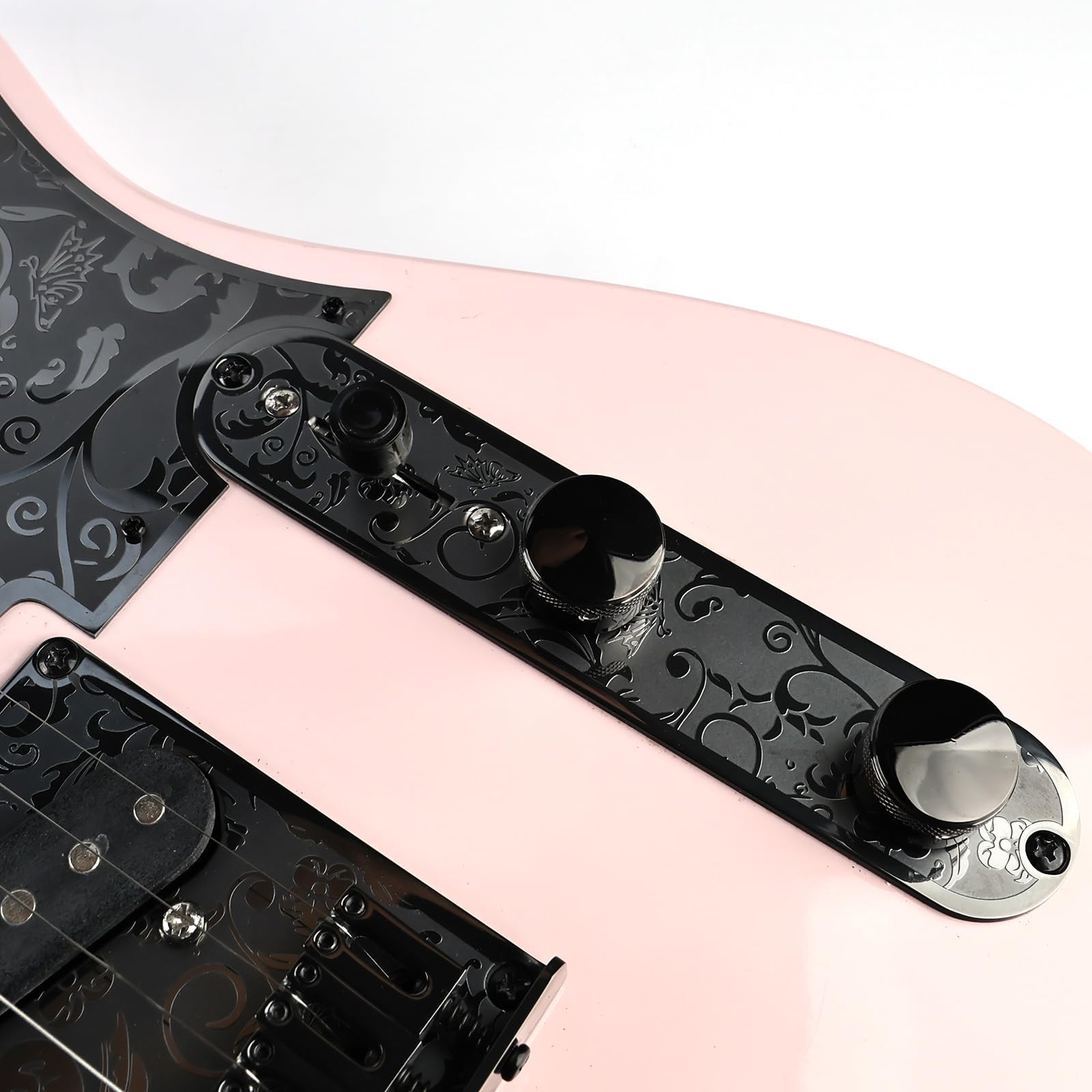 OVSAL Stainless Steel Engraved Telecaster Control Plate 2-Hole Mount 9.5mm (3/8″) CNC Electric Guitar Control Plate Compatible with Most Fender Tele Style Guitar Replacement Parts(Black)