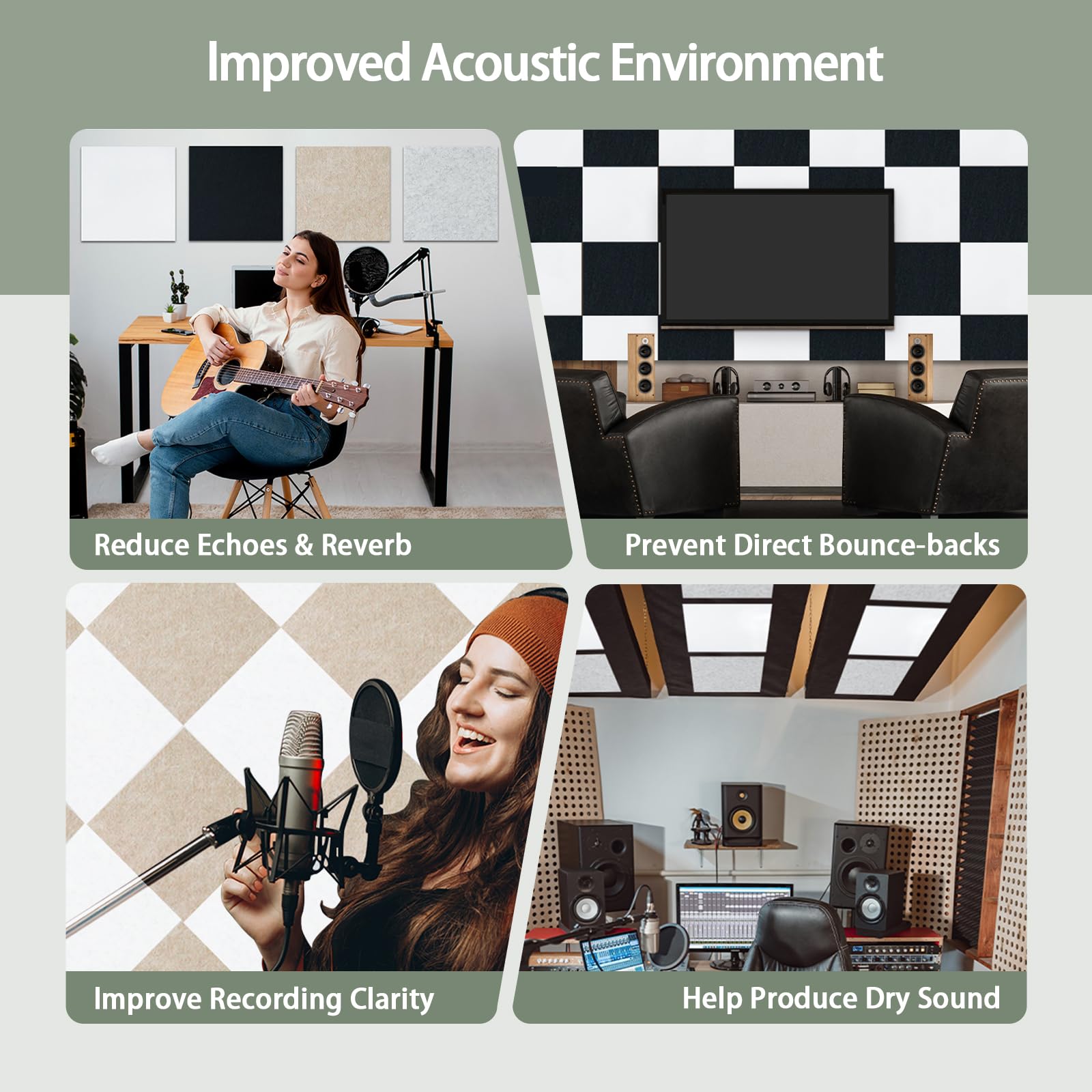 TroyStudio 20Pcs Acoustic Panels, 12 x 12 x 0.32 Inches Polyester Felt Wall Covering Tiles Sound Absorbing Panel, Decorative Padding Reverb Echo Dampening Boards for Door Music Recording Home Studio