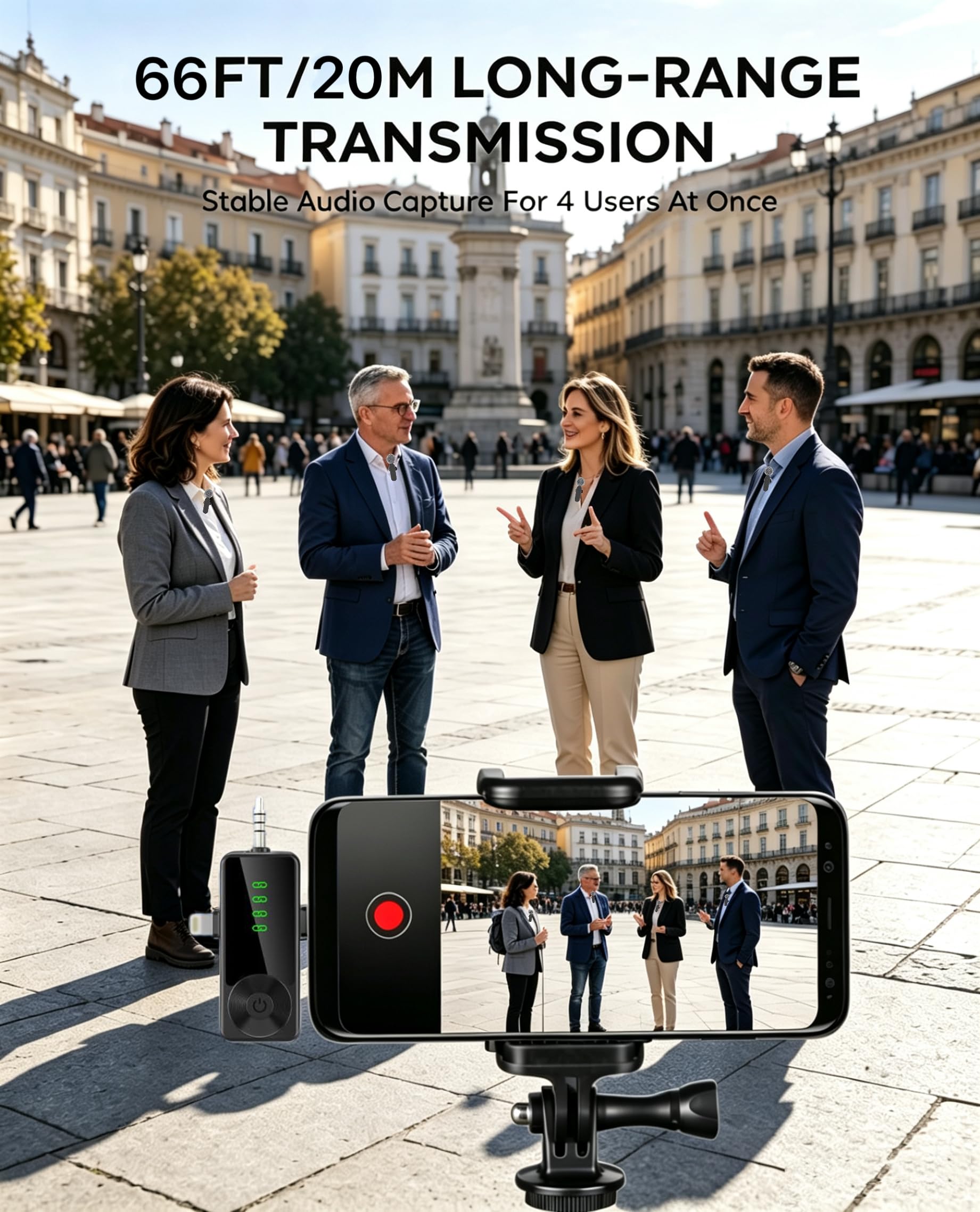 Jijikomore 3 in 1/Four in one Wireless Lavalier Microphone for iPhone,iPad,Android,Camera,Computer,mini Noise Reduction Recording Mic Ultra-Low Delay,for Vlog/TikTok/YouTube Live Stream (4 Mic)