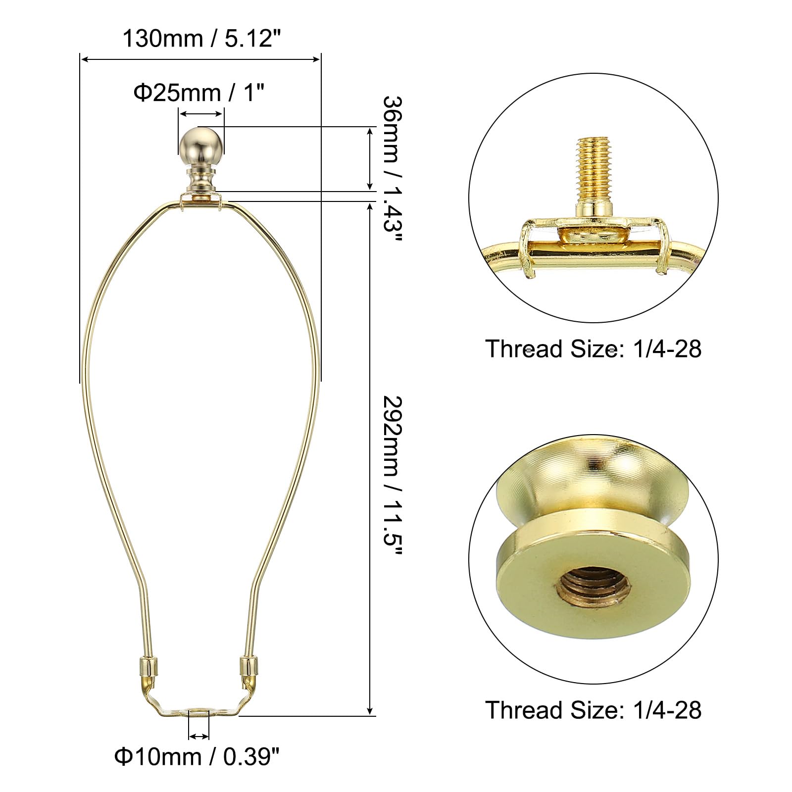 PATIKIL 11.5 Inch Lamp Harp Kit with Finial, 1 Set Detachable Shade Bracket Holder, DIY Lighting Accessories for Table Floor Lamps, Gold Tone