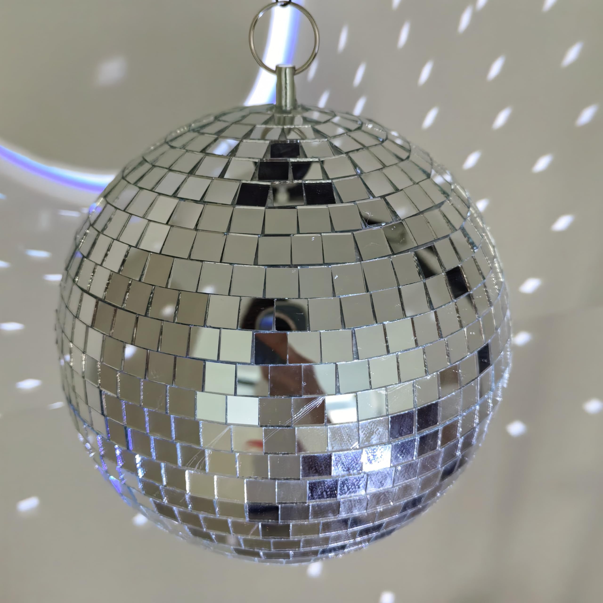Mi-Ball Mirror Disco Ball 8-Inch Reflective Hanging Party Disco Ball Light for Dance Floor, Weddings, Holiday, Home Decor & DJ Events –Real Glass Silver Mirror Ball with Hanging Ring