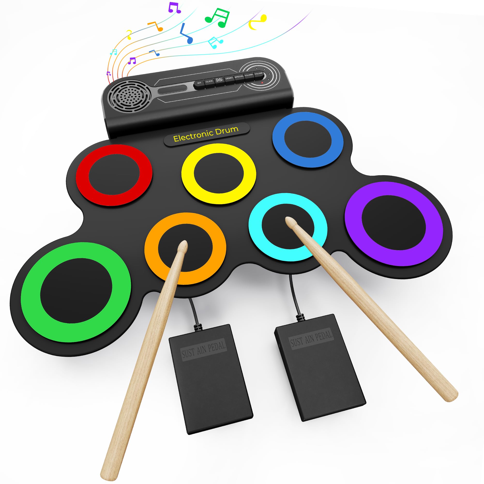 VerkTop Electric Drum Set Built-in Speaker, Electronic Drum Pad and Sticks, Portable Roll Up Drums Practice Pad