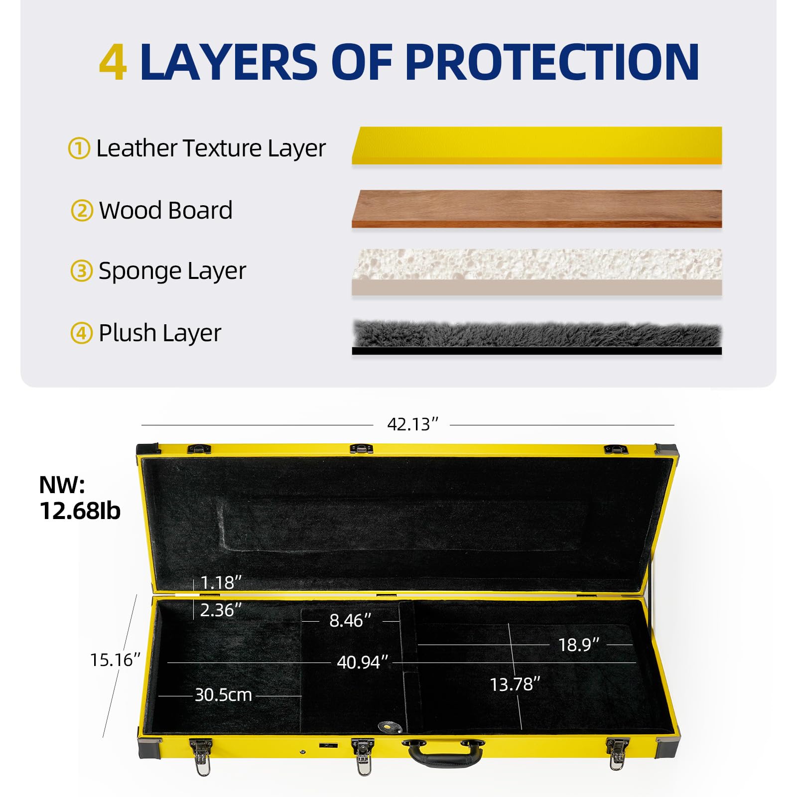 REAL MISSION Electric Guitar Case Hard, Fits Fender Strat, Tele, and Standard Guitars, Portable 4-Layer Protection Hardshell with Comfort Handle, Secure Metal Lock (Yellow)