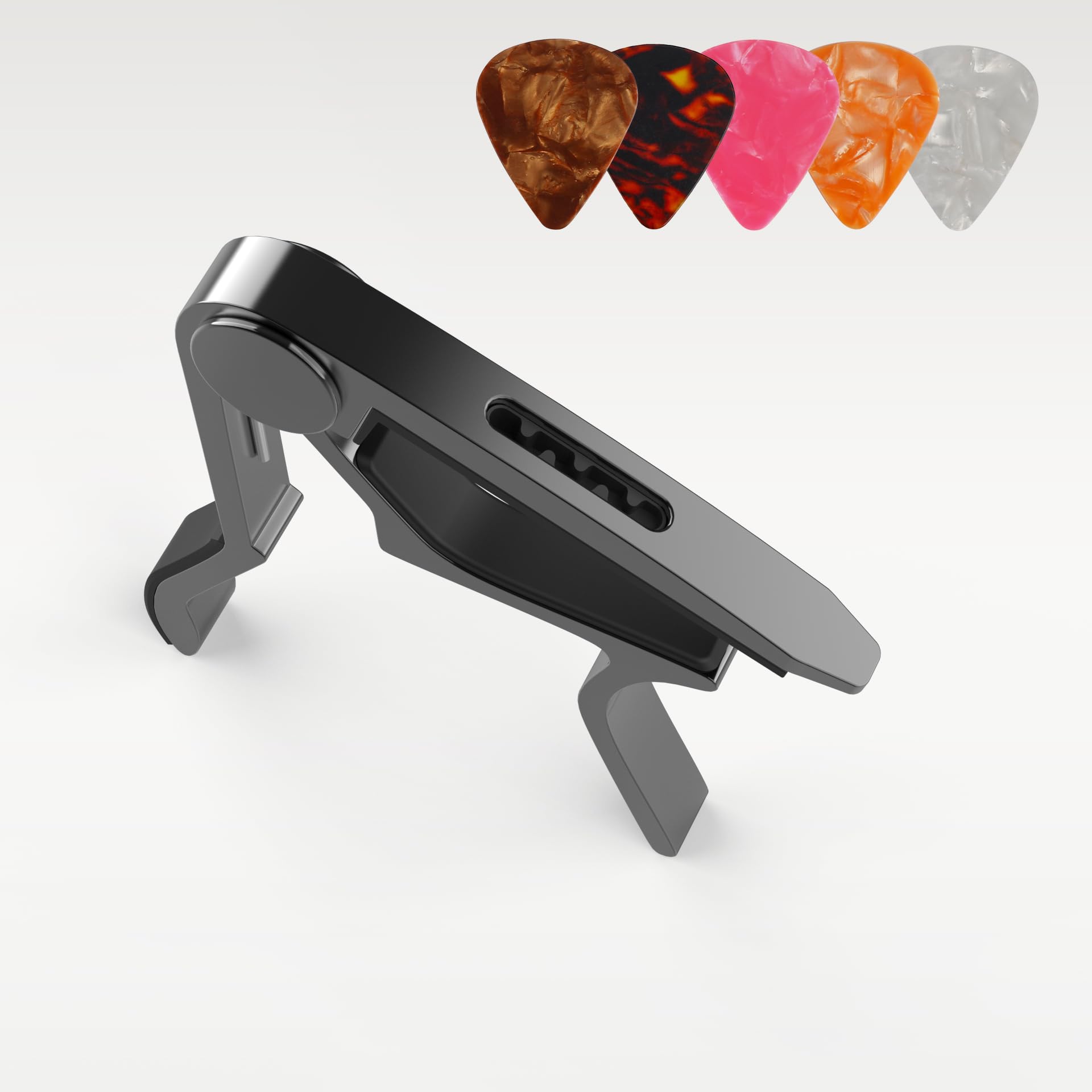 Capo, Guitar Capo with Pick Holder and 5 Picks, Guitar Clamp, Guitar Kapo, Capo for Acoustic & Electric Guitar, Ukulele, Banjo, Mandolin (Black & Black)
