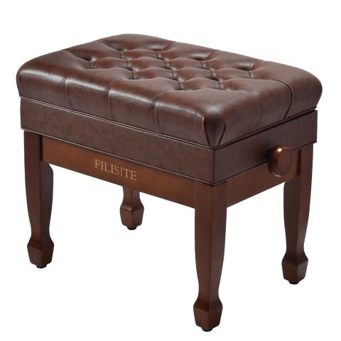 FILISITE Adjustable Height Piano Bench with Storage, Heavy Duty Solid Wood Piano Stool Keyboard Bench with PU Leather Padded Cushion(Wood)