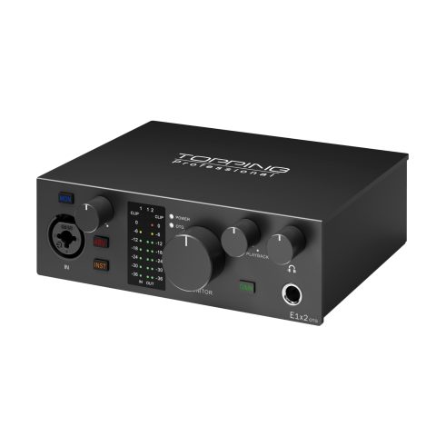 TOPPING E1X2 OTG USB Audio Interface | XLR Mic Preamp, 48V Phantom Power, 24bit/192kHz, 8 DAW/6 Loopback Channels, PC & Mobile Recording, Dual Livestream, Zero-Latency Mixer, High-Res Playback(Black)