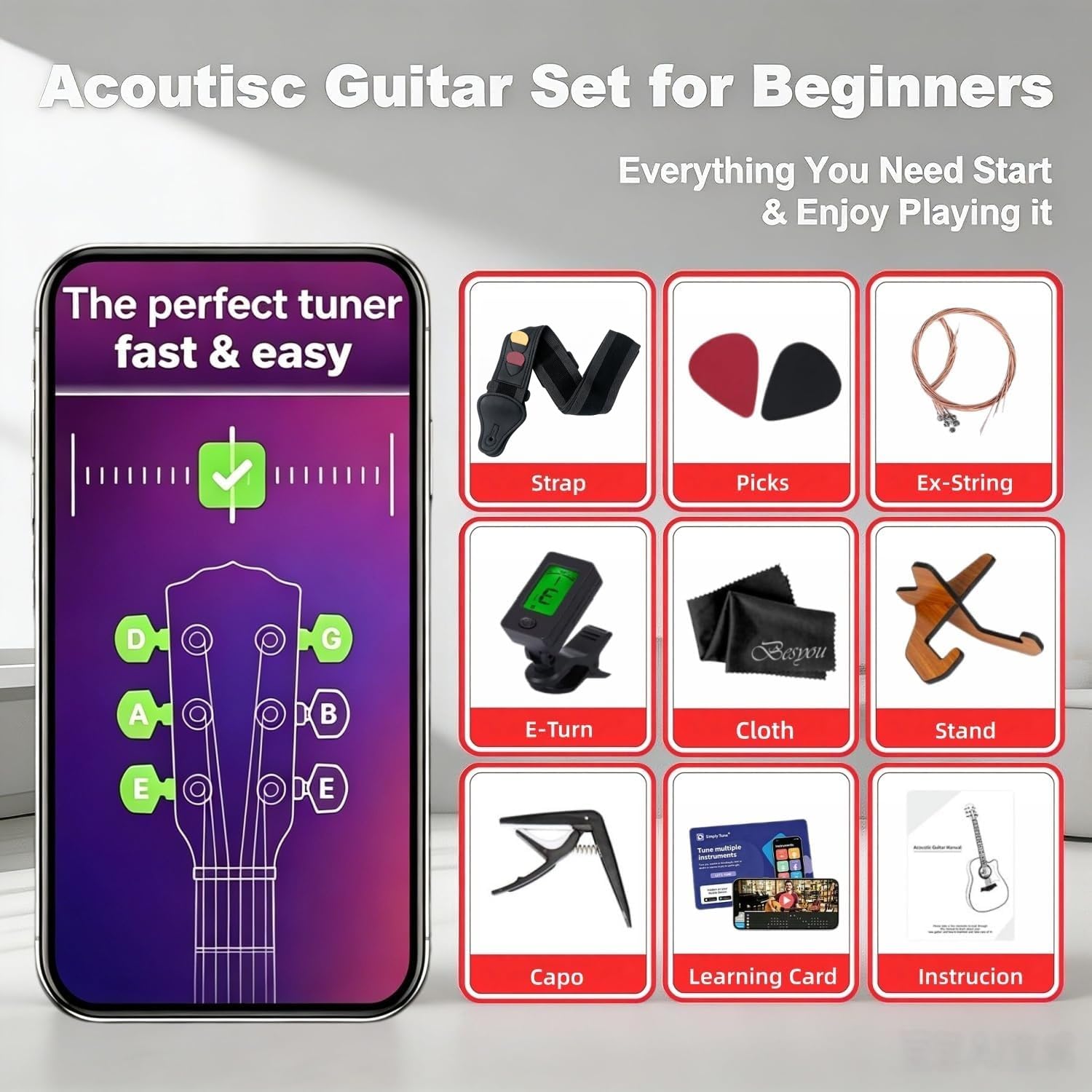 38 inch Blue Acoustic Guitar Beginner Kits 3/4 Cutaway Wood Acustica Guitarra for Beginners Adults with Online Lesson,Gig Bag,Picks,Steel Strings Strap with Picks Holder