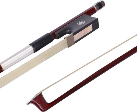 ADM 3/4 Size Student Violin Bow, Well Balanced Handmade Brazilwood Bow with Horsehair, Ebony Frog with Pearl Eye and Pearl Slide, Brown
