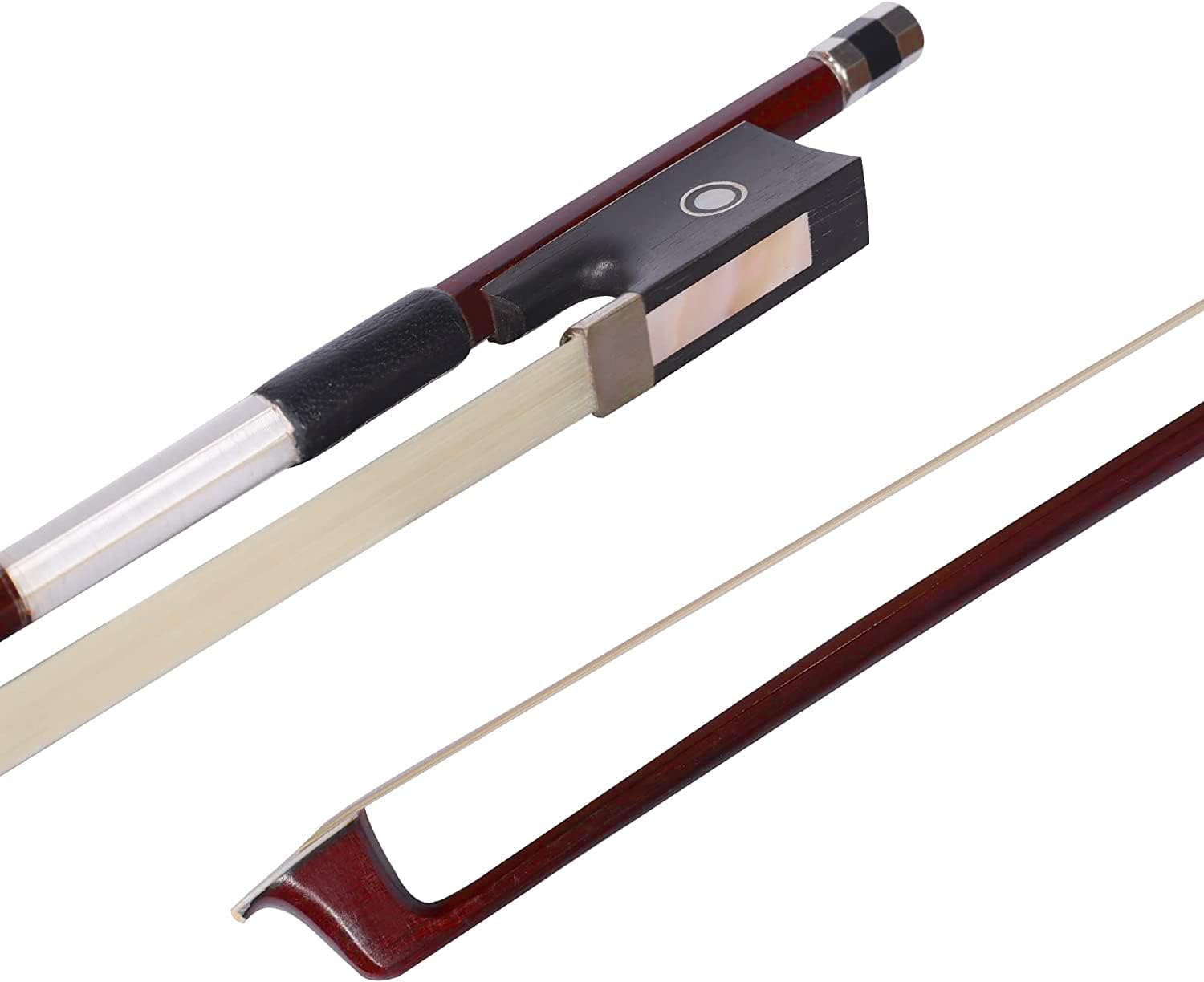 ADM 3/4 Size Student Violin Bow, Well Balanced Handmade Brazilwood Bow with Horsehair, Ebony Frog with Pearl Eye and Pearl Slide, Brown