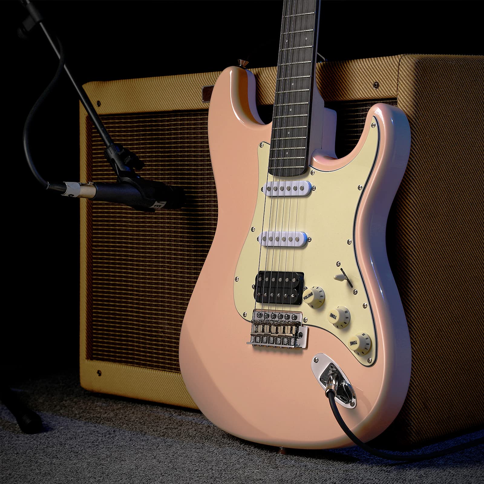 Donner DST-200 Full-size Beginner Electric Guitar with HSS Coil Split, Pink