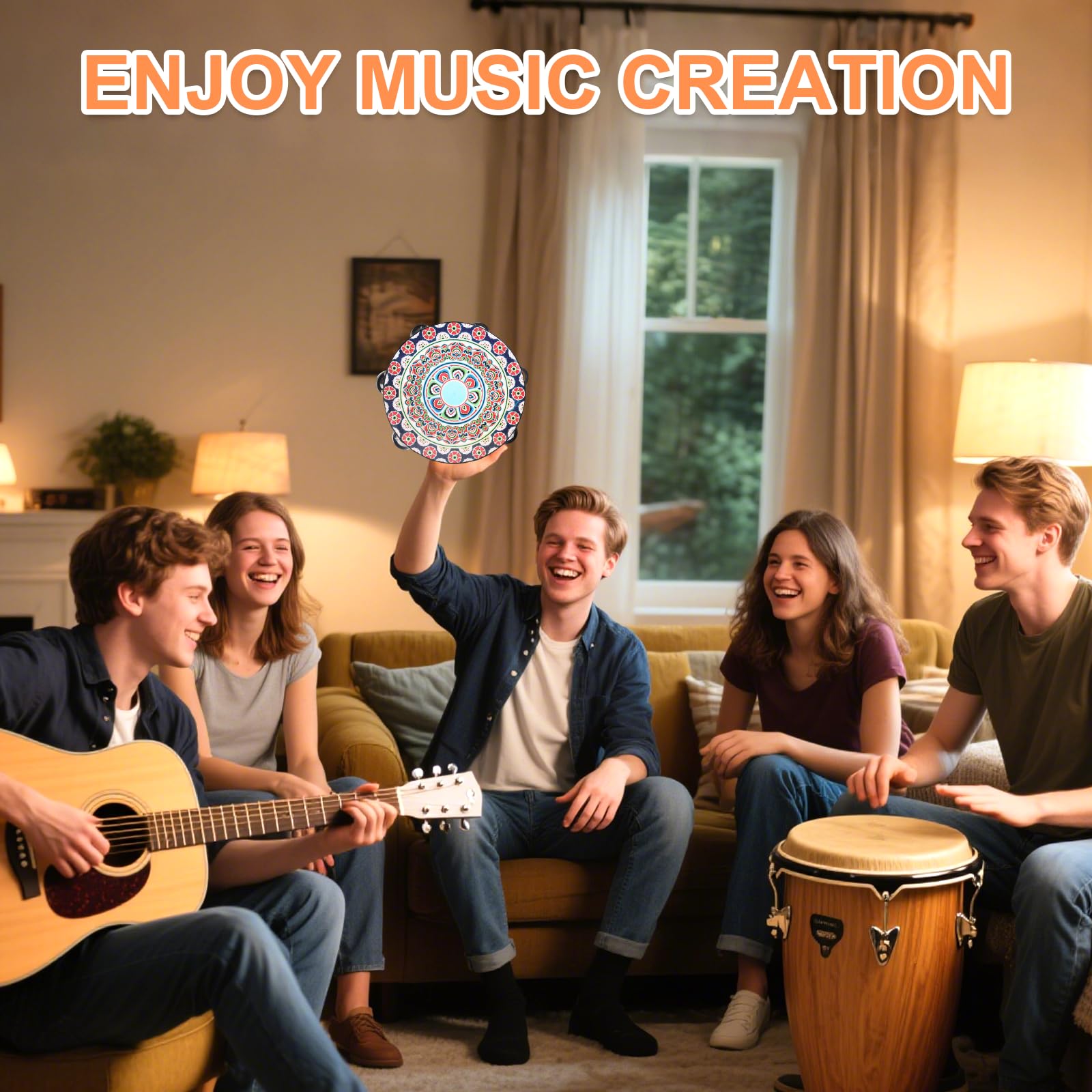 Musfunny Tambourines Musical Instrument Handheld Drum Percussion for Adults