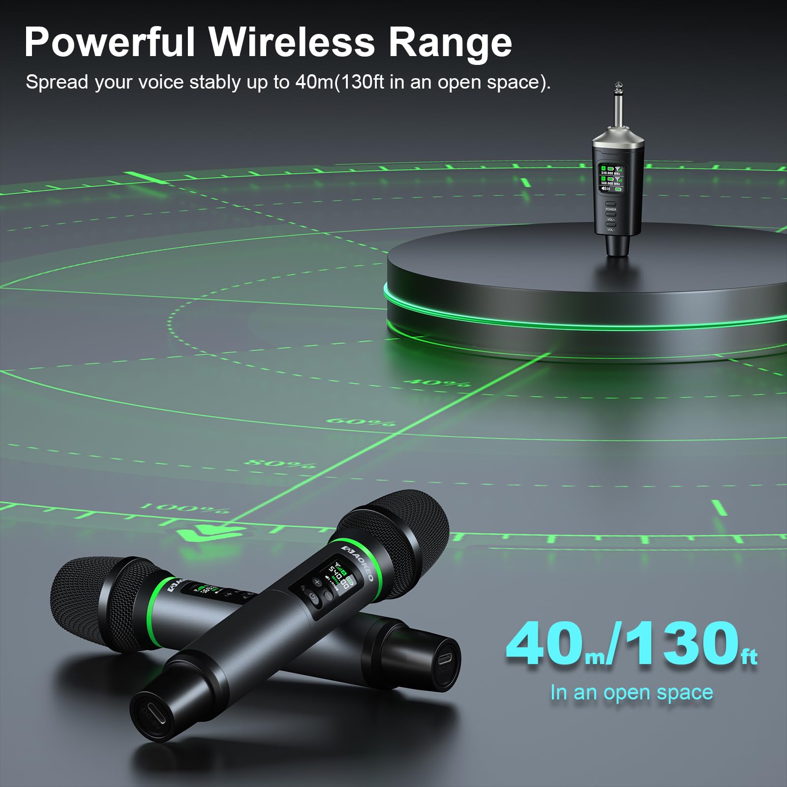 Aokeo Wireless Microphone, AK-22P Metal Wireless Mic Set with Case, Handheld Cordless Dynamic Microphones for Singing, Karaoke, Church, DJ, 130ft Range