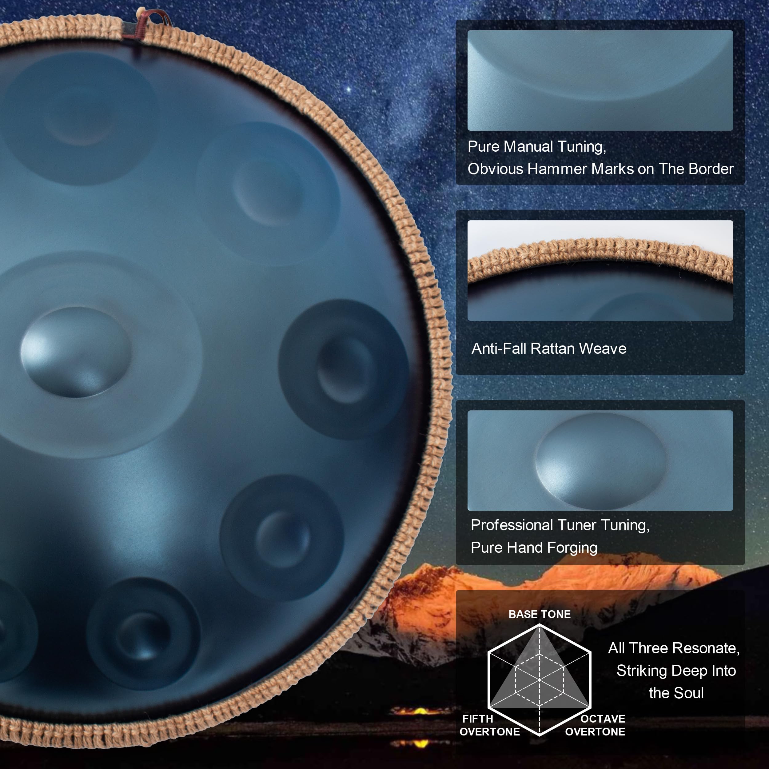 LOMUTY Handpan Drum 22 Inch for Adults 10 Notes – Hand Pan Drum(Blue)