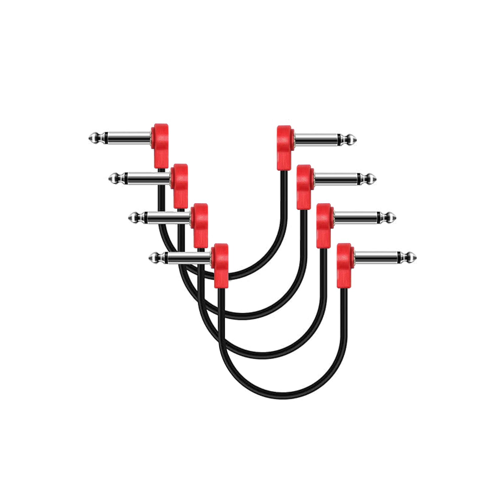 Freleaf Professional Flat Guitar Patch Cables, Noise Free, Save Space, 1/4″ TS Right Angle for Guitar Effect Pedals, 6IN 2 Pack, Red