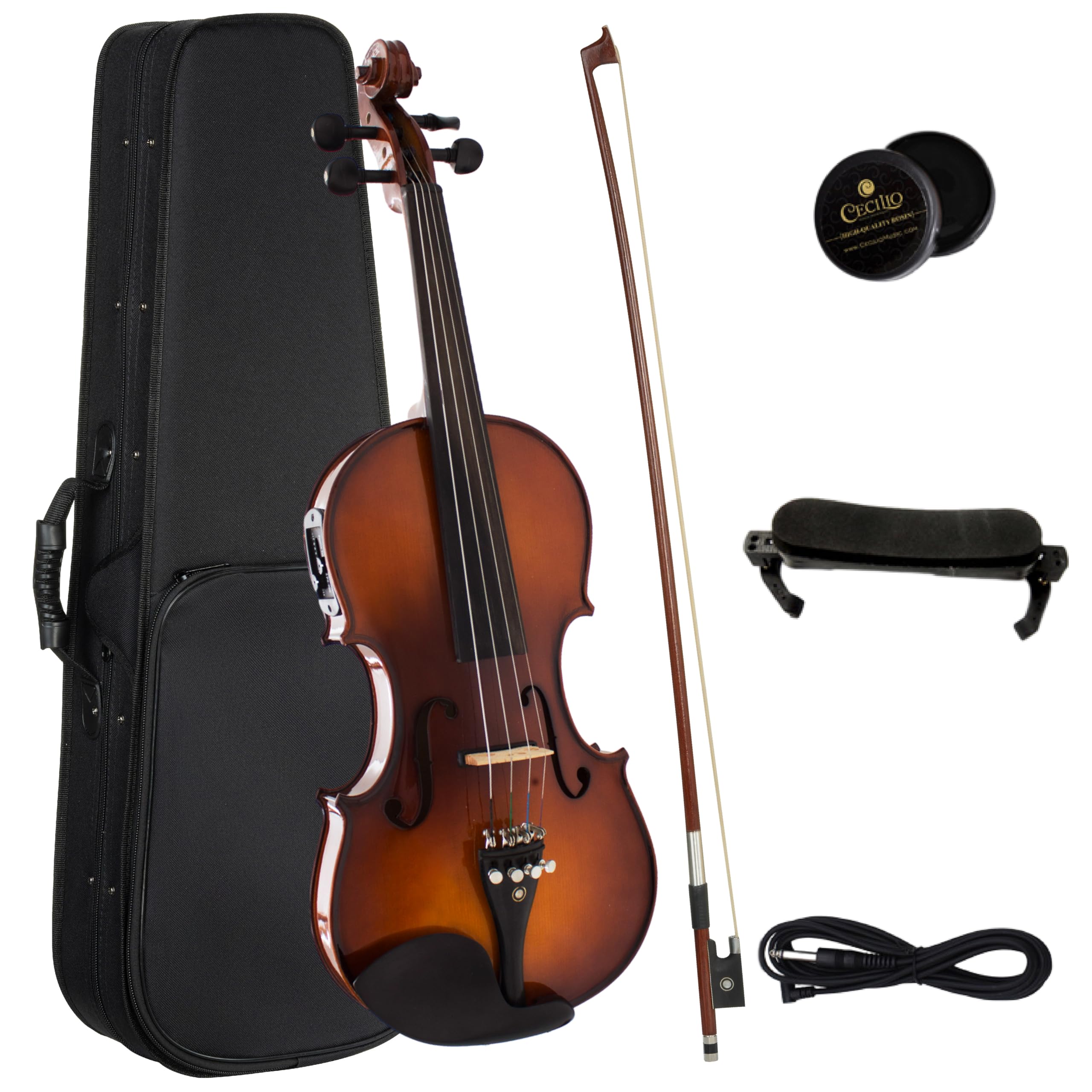 Cecilio 4/4 Acoustic Electric Violin, Solid Spruce Top, Antique Varnish