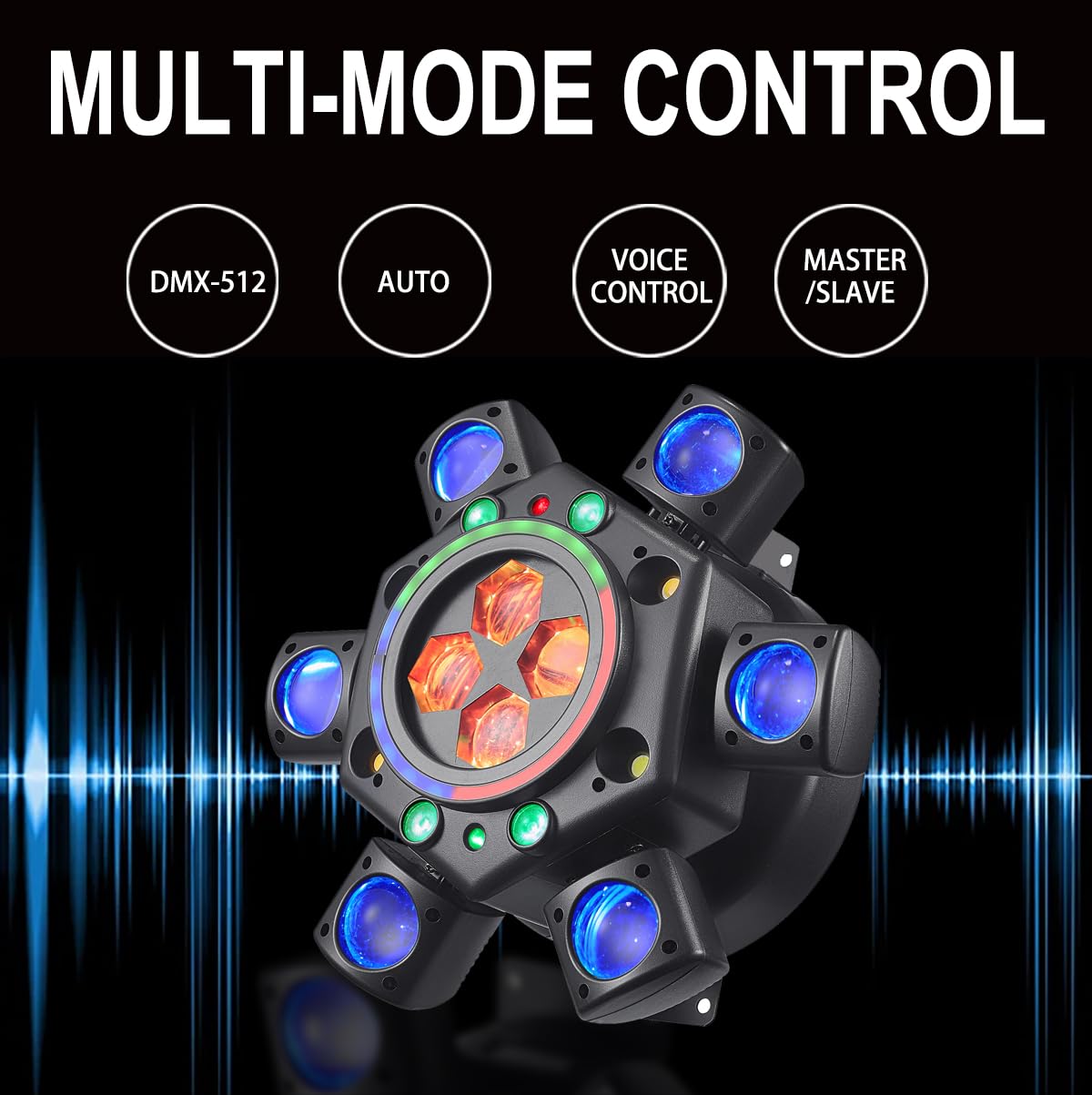 Moving Head Dj Lights for Parties, Disco Lights 6-in-1 LED RGBW 6 Arms Stage Light for Parties Support DMX-512 & Sound Activated, Dj Lighting for Party KTV Wedding Club