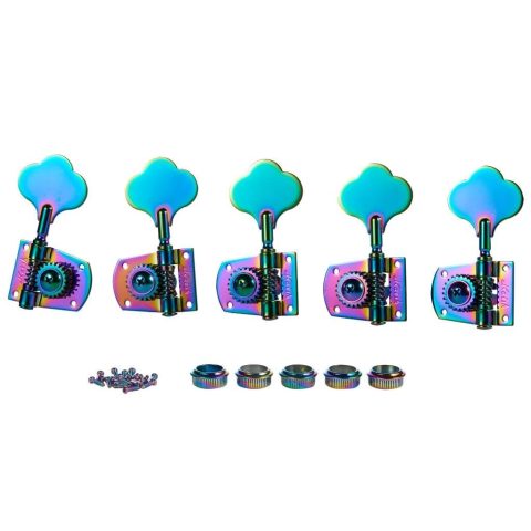KAISH Cloverleaf Lefty 5 String Bass Tuners Bass Tuning Machines 5 String Bass Tuning Keys for Standard/Highway One Series Jazz Bass J Bass/Precision Bass P Bass Burnt Chrome 4 Left/1 Right