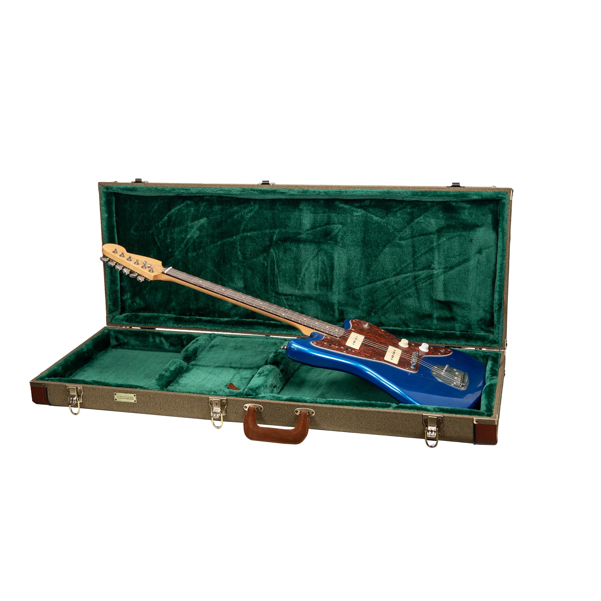 Crossrock Master Series Jazzmaster/Jaguar Style Electric Guitar Case | Olive Green Tweed Exterior, Re-Engineered Wooden Shell, Leather Handle(CRW720JMOG)