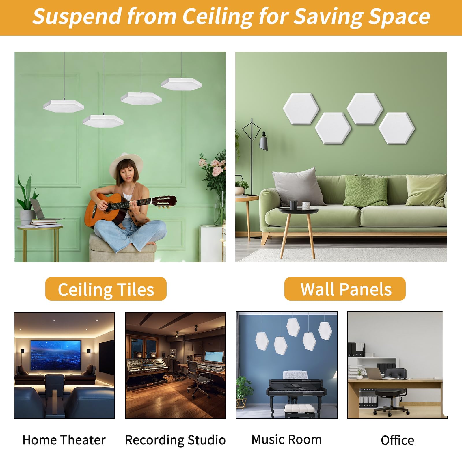 TroyStudio Acoustic Ceiling Panels – 12 X 12 X 1.2 Inches 4 Pcs Coated Fiberglass Hanging Drop Ceiling Tiles, Thick Sound Absorbing Wall Board for Office, Home Theater, Recording Studio