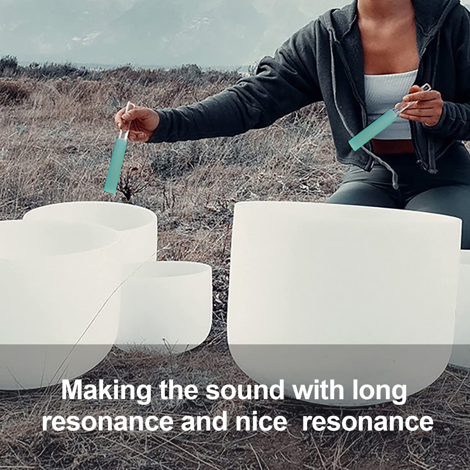 UPCEED 4 Pcs Singing Bowl Mallet Set Includes Solid and Hollow Acrylic Silicone Rubber Striker Mallet for Playing Quartz Crystal Singing Bowls with Bundle Pocket(PurpleGreen)