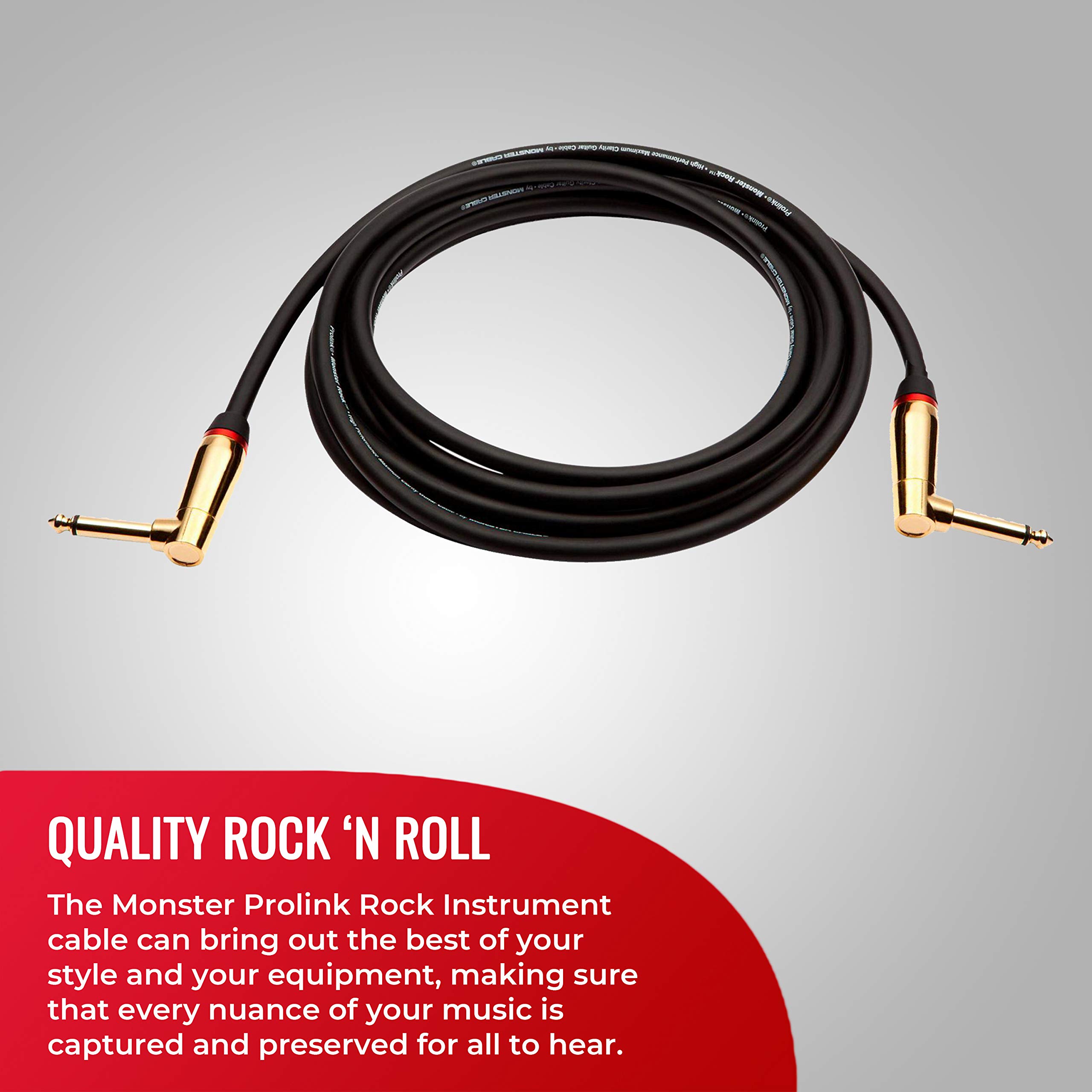 Monster Prolink Rock Instrument Cable – 8 in Right Angle to Right Angle for Electric Guitar – 95% Copper Braided Shielded