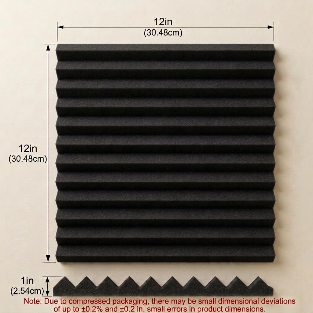 52 Pack 12 “X 12 “X1” Acoustic Panels Studio Soundproofing Foam Wedge Tiles(Accompanied By Double-Sided Adhesive Tape) (52BLACK)