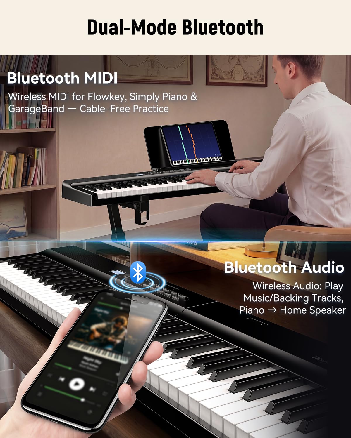 Folding Keyboard Piano, Rhymo Upgraded 88 Key Full Size Portable Semi Weighted Electric Piano Keyboard with 30W Stereo Surround Speaker, USB MIDI, Sustain Pedal for Beginners & Adults (QJT0016)