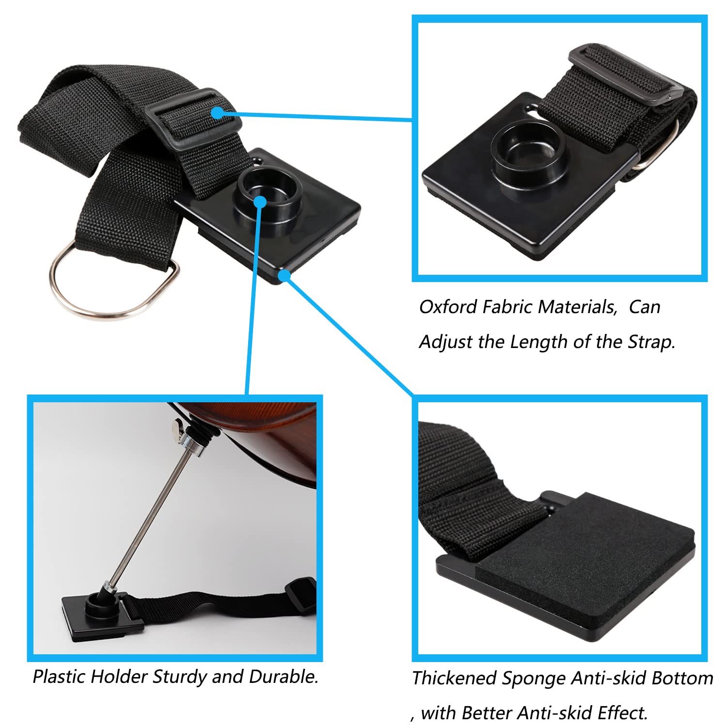 OBTANIM 5 Pcs Cello Endpin Anchor Stopper Include Adjustable Strap Rest Endpin Non Slip Stand Holder 3 Pcs Rubber Tip Floor Protector for Cello Bass Performance Accessories