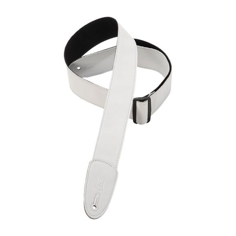 Levy’s Leathers 2″ Wide Black Garment Leather Guitar Strap with Polypropolene Backing and Tri-Glide Adjustment, White (M7GP-WHT)
