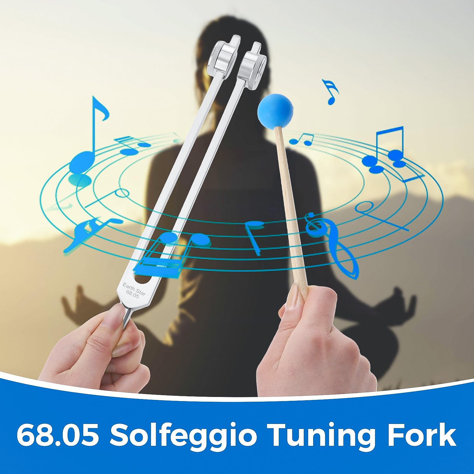 68.05 Solfeggio Tuning Fork for Healing, with Silicone Hammer Bag for Sound