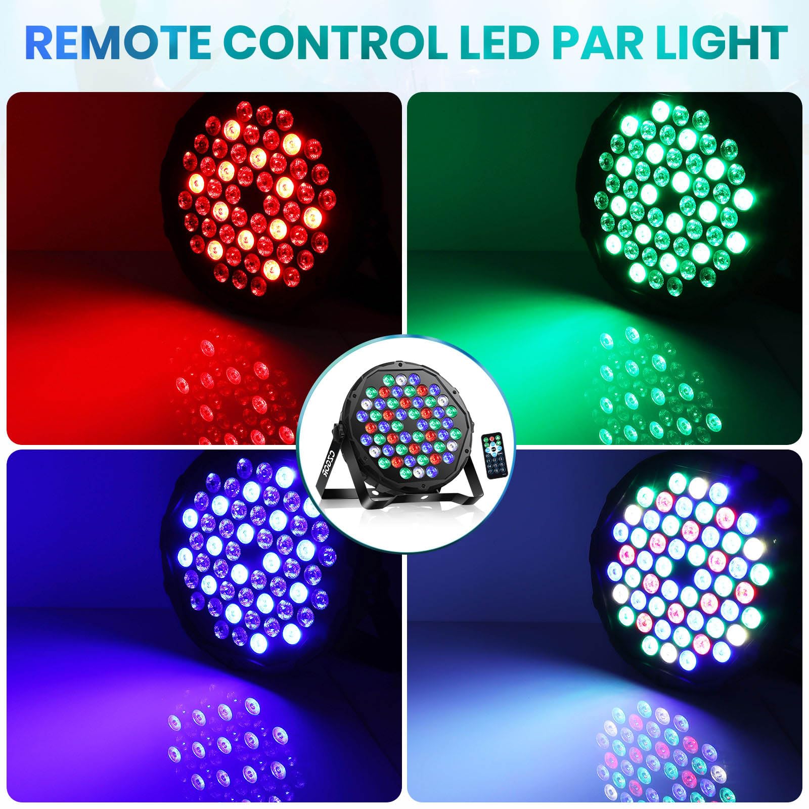 54 LED Stage Lights for Parties, 54W RGBW Par Light with Remote & DMX Mode