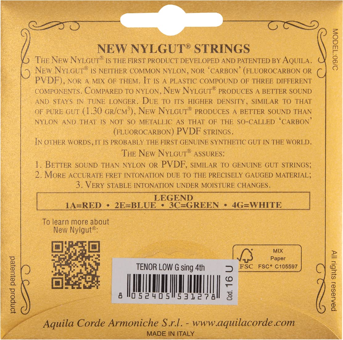 Aquila 16U Tenor Ukulele Low G String – Single